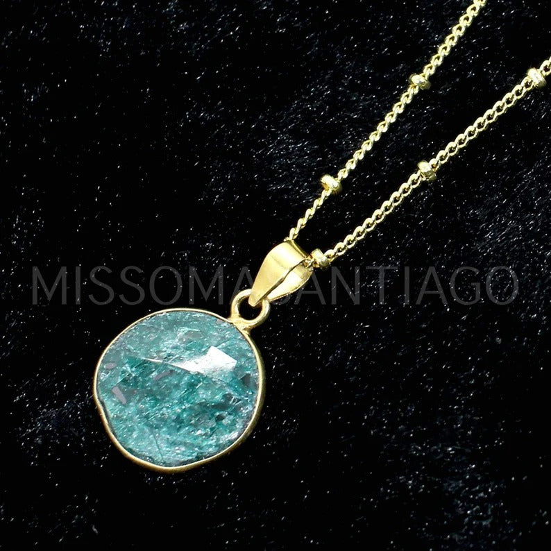 925 Sterling Silver Emerald Corundum Gemstone Gold Plated Necklace