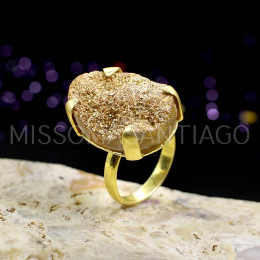 Golden Druzy Gold Plated Ring