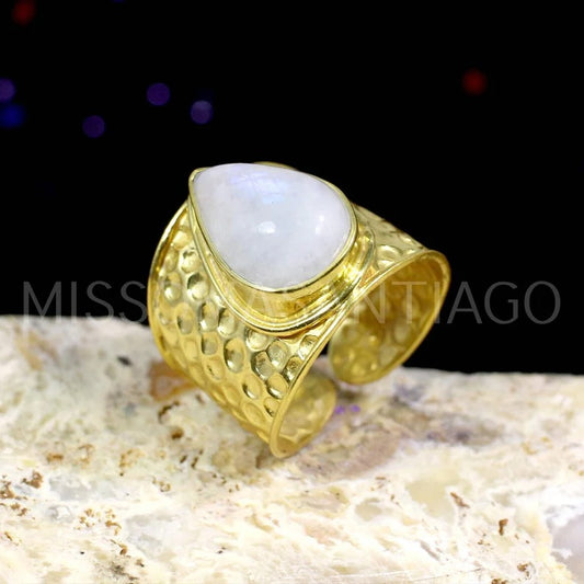 Rainbow Moonstone Adjustable Ring