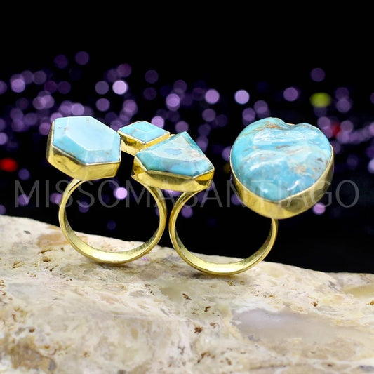 Turquoise Gemstone Two Finger Ring