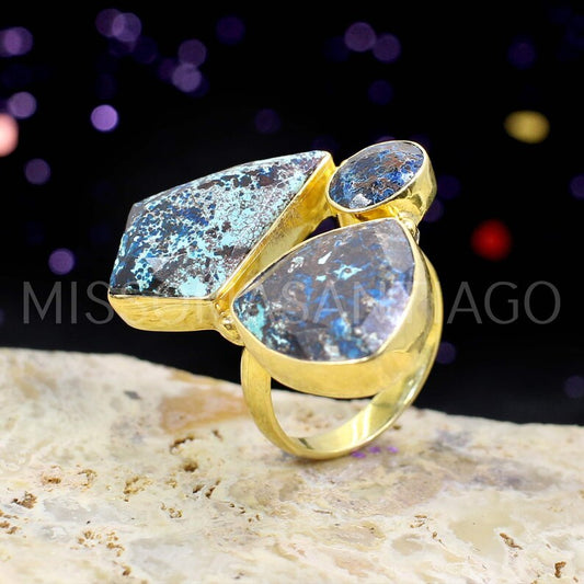 Natural Chrysocolla Handmade Brass  Ring