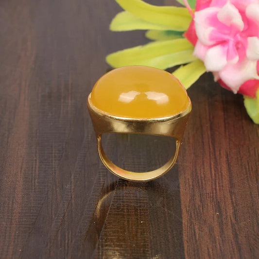 Yellow Chalcedony Gold Plated Brass Ring