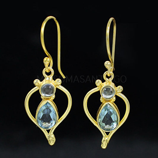 Gold Plated Sky Blue Topaz Gemstone Earring