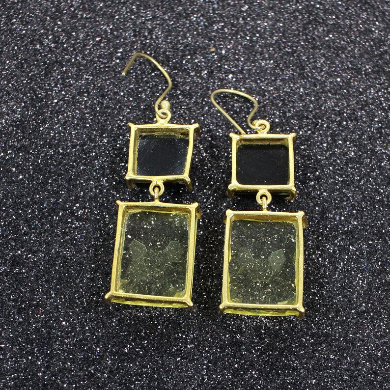 Lemon Hydro Gemstone Brass Earrings