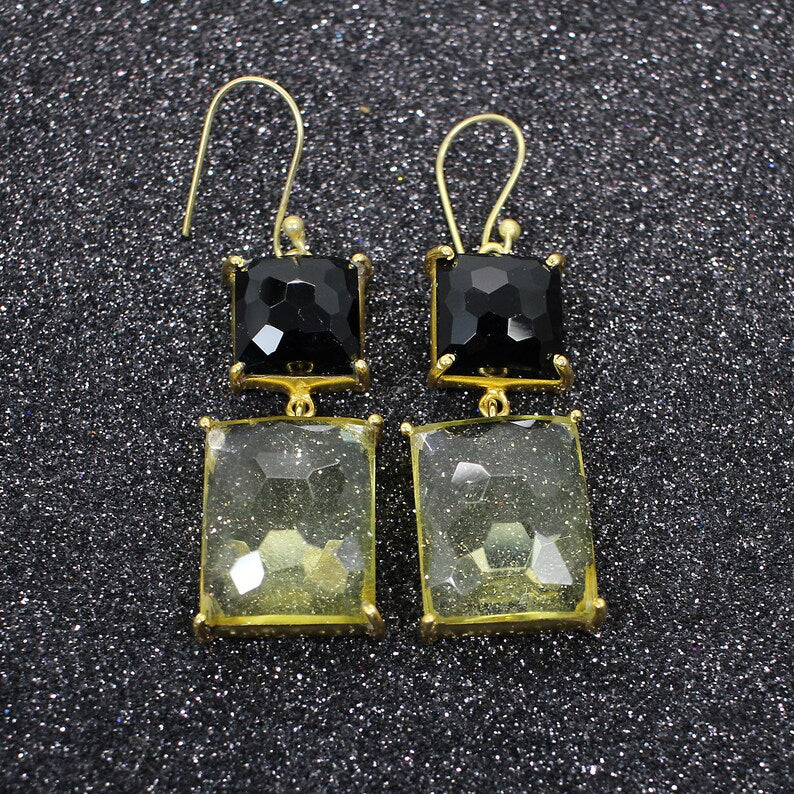 Lemon Hydro Gemstone Brass Earrings