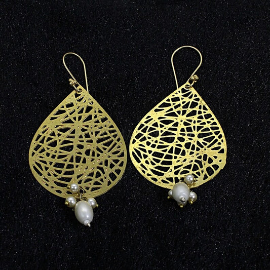 White Pearl Gemstone Filigree Earrings