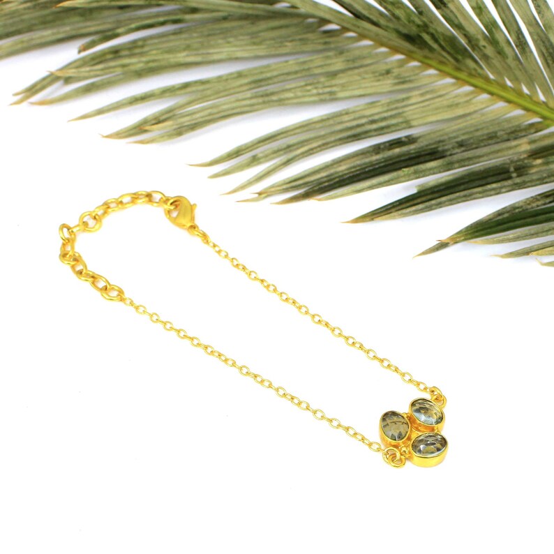 Green Amethyst Gold Plated Chain Bracelet