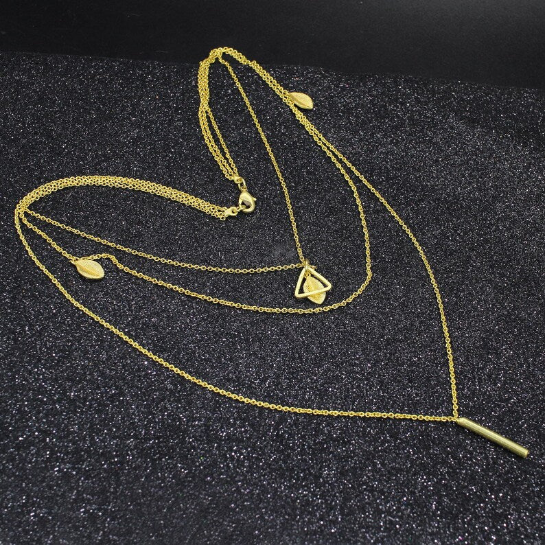 Three Layering Chain Brass Necklace