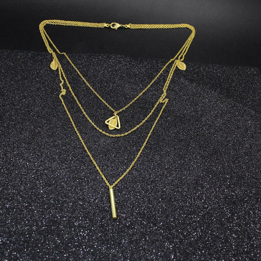 Three Layering Chain Brass Necklace