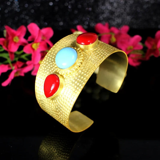 Synthetic Turquoise & Red Coral Bangle