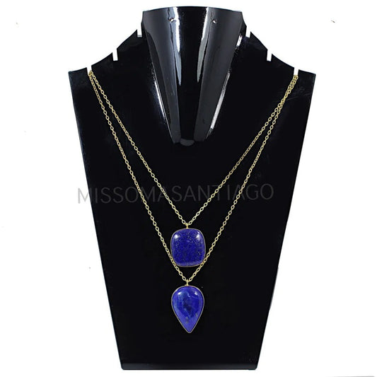 Lapis Lazuli Brass Metal Gold Plated Gemstone Necklace