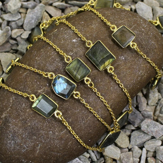 Fire Labradorite Handmade Long Chain Necklace