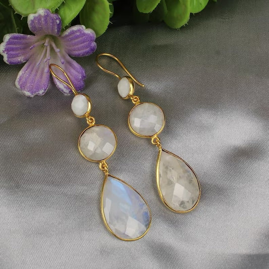 Rainbow Moonstone Dangle Earrings