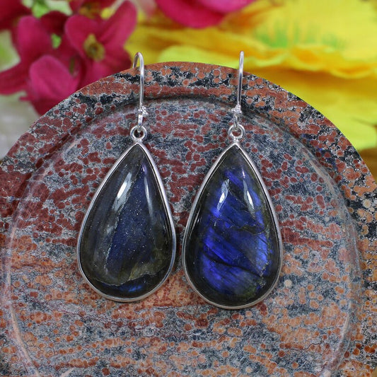 92.5 Sterling Silver Blue Flashy Labradorite Earring