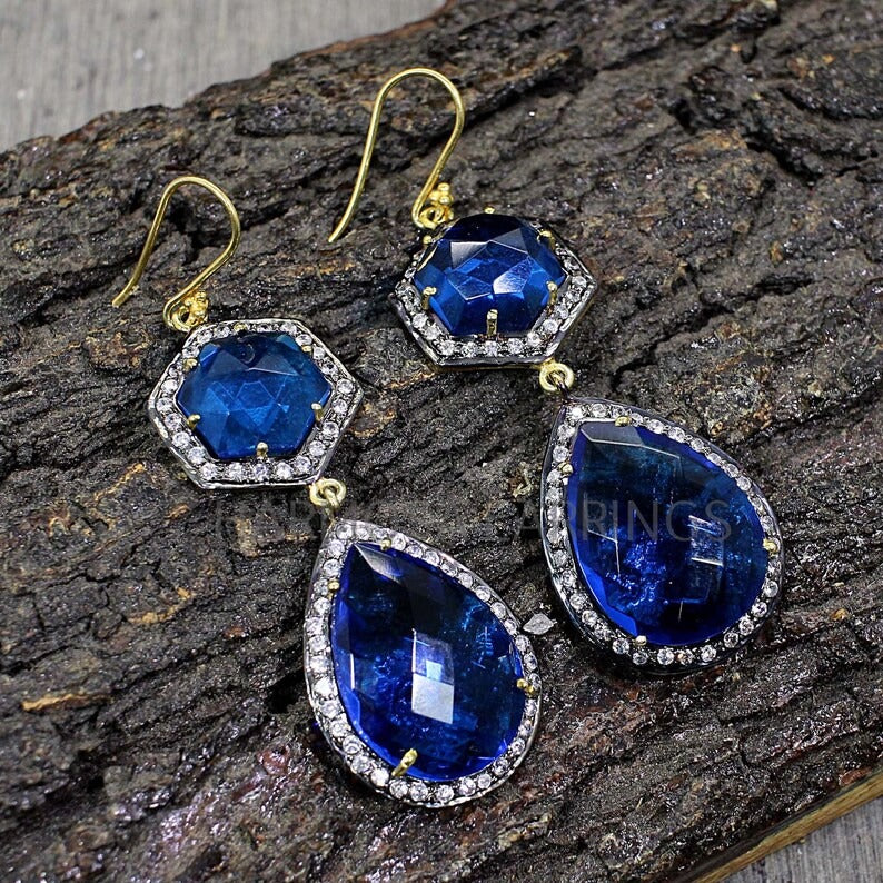 925 Silver Blue Tanzanite Gemstone Earrings