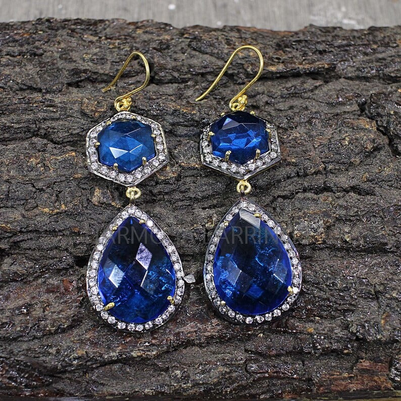 925 Silver Blue Tanzanite Gemstone Earrings