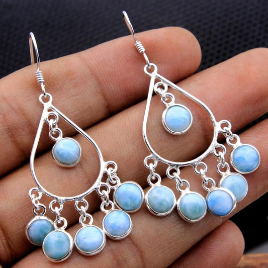 925 Sterling Silver Larimar Gemstone Earring