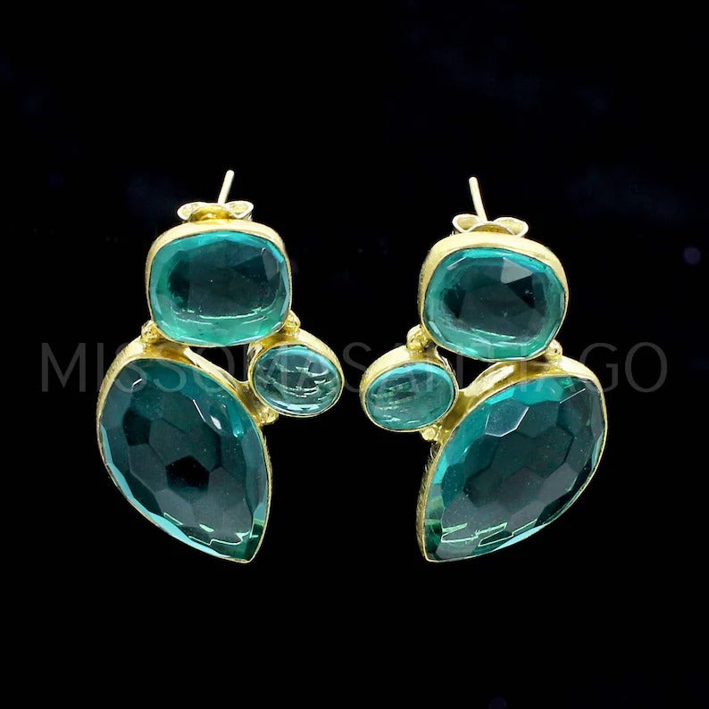 Green Apatite Gemstone, Gold Plated Studs...