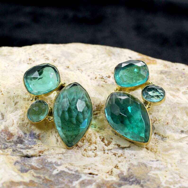 Green Apatite Gemstone, Gold Plated Studs...