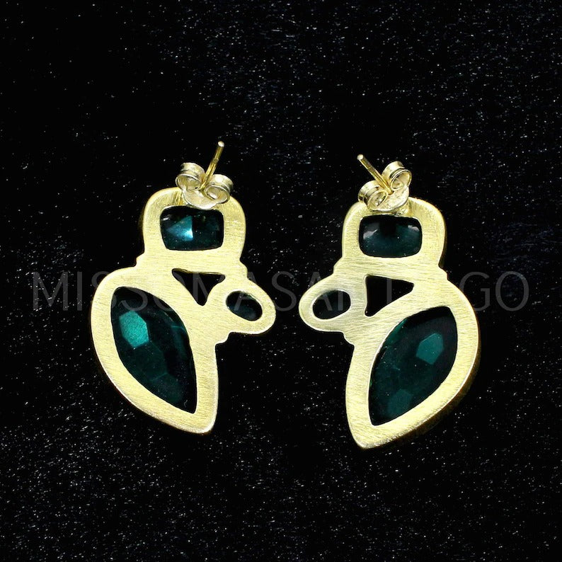 Green Apatite Gemstone, Gold Plated Studs...