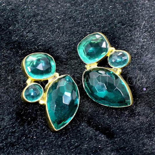 Green Apatite Gemstone, Gold Plated Studs...