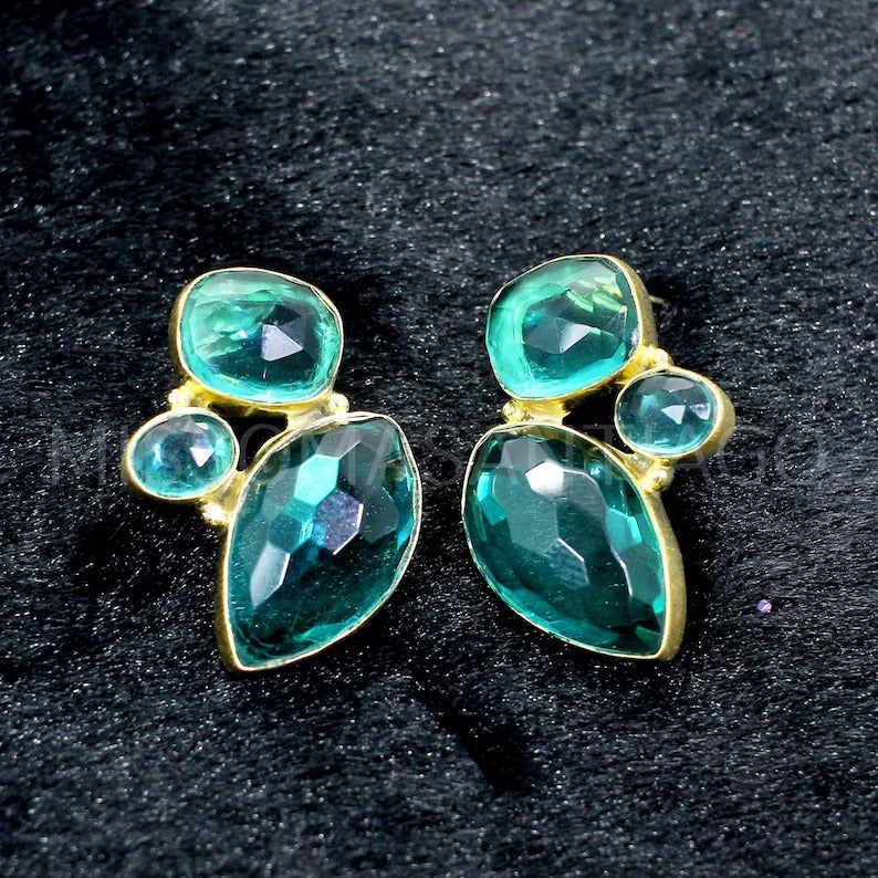 Green Apatite Gemstone, Gold Plated Studs...