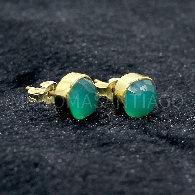 925 Sterling Silver Natural Green Onyx Studs