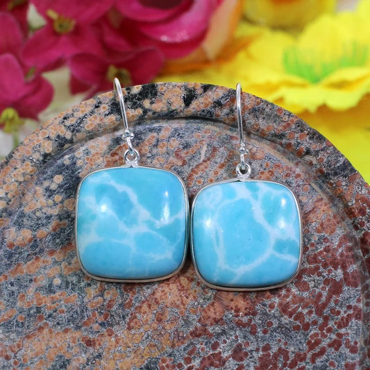 92.5 Sterling Silver Larimar Gemstone Earrings