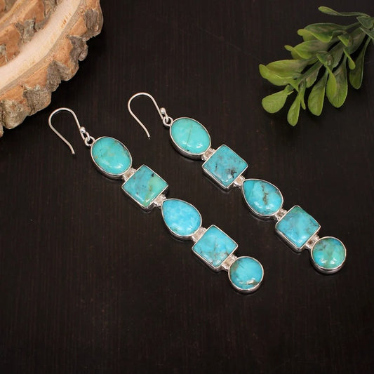 925 Sterling Silver Natural Turquoise Dangle Earrings