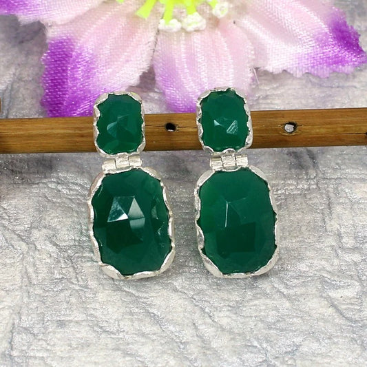 92.5 Sterling Silver Green Onyx Earrings