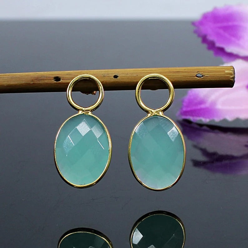 925 Sterling Silver Green Chalcedony Oval Gemstone Earring