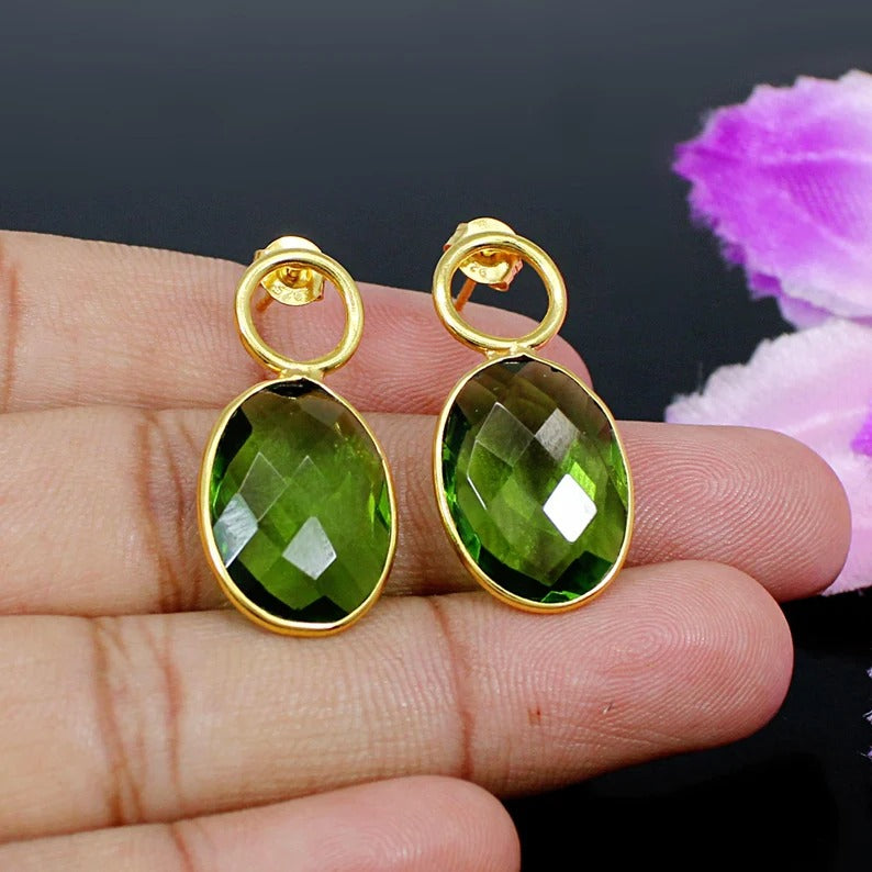 92.5 Sterling Silver Peridot Stud Earrings