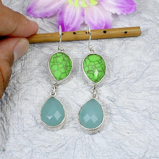 925 Sterling Silver Green Copper Turquoise Earring