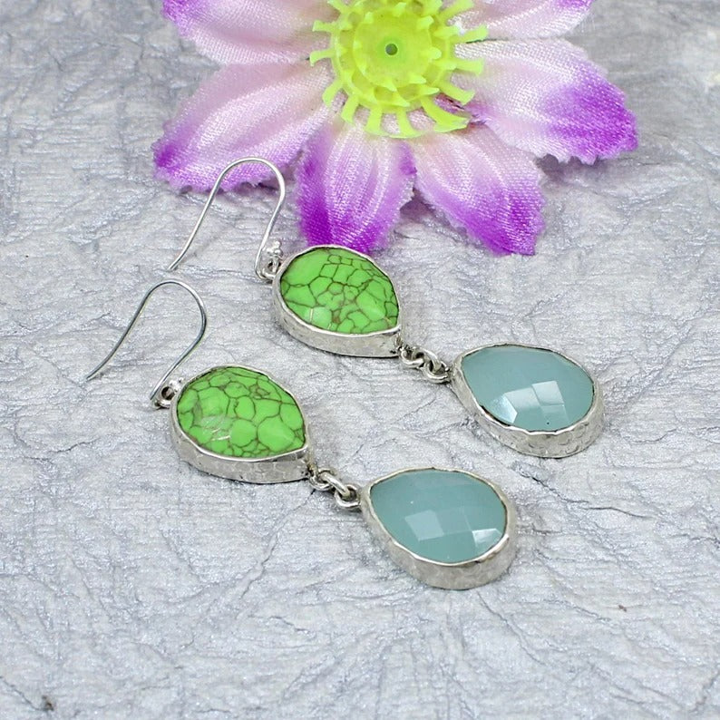 925 Sterling Silver Green Copper Turquoise Earring