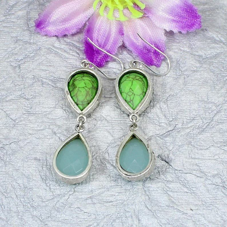 925 Sterling Silver Green Copper Turquoise Earring