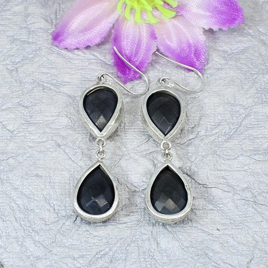 925 Silver Hematite Gemstone Teardrop Earrings