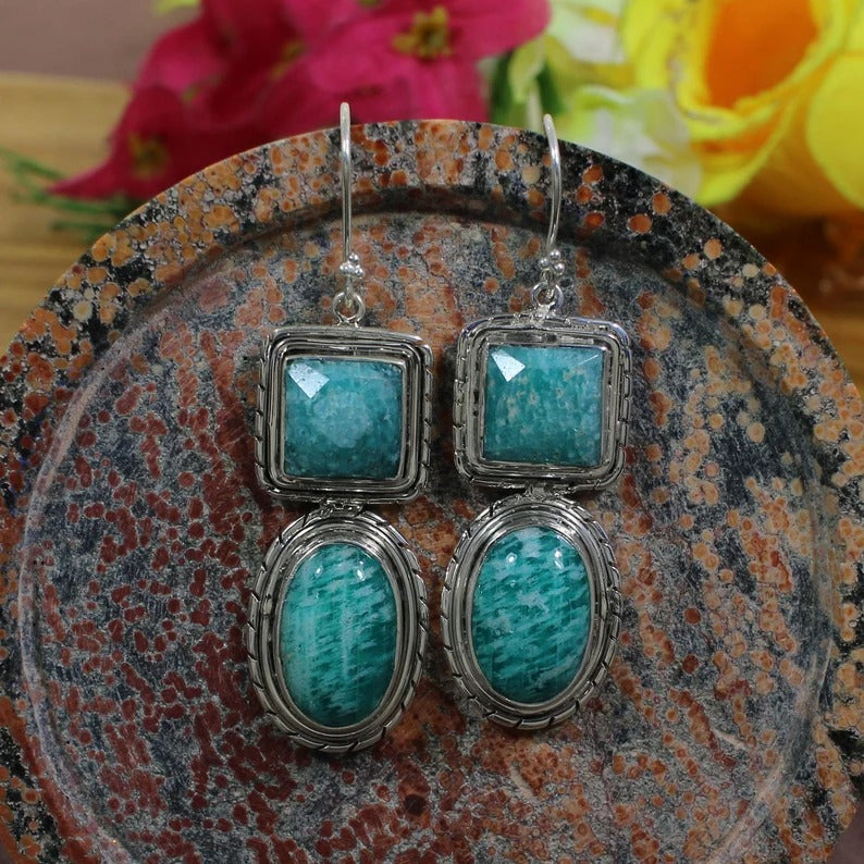 925 Sterling Silver Amazonite Gemstone Earrings