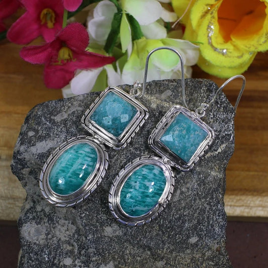 925 Sterling Silver Amazonite Gemstone Earrings