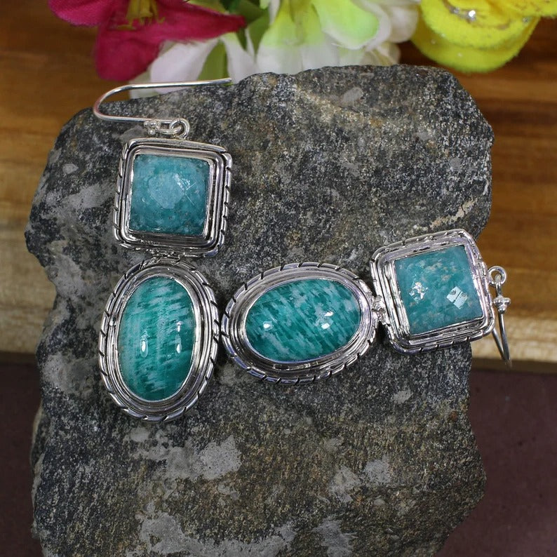 925 Sterling Silver Amazonite Gemstone Earrings