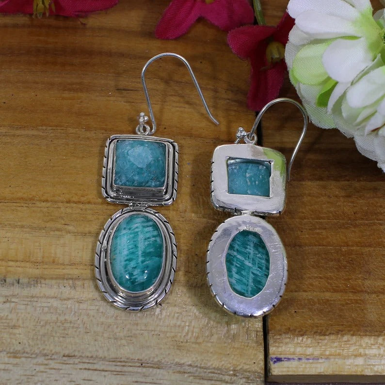 925 Sterling Silver Amazonite Gemstone Earrings