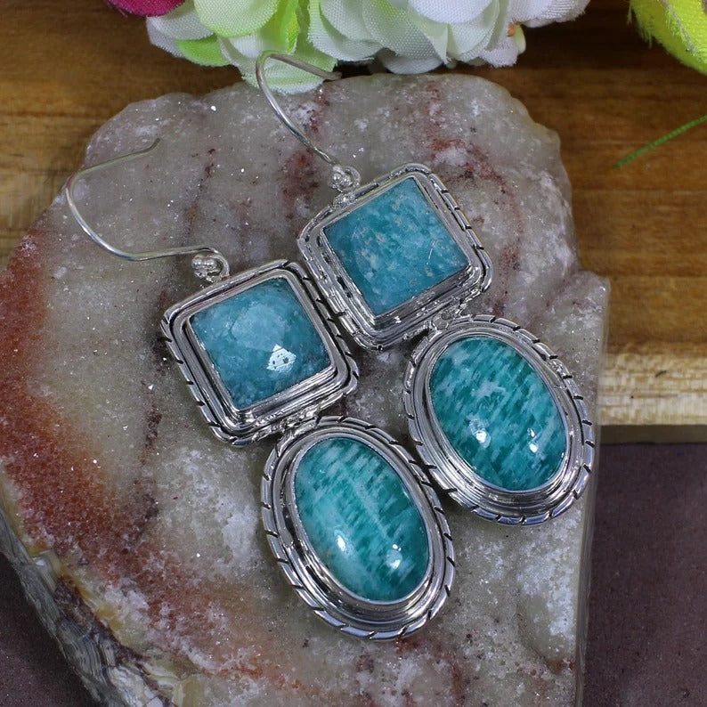 925 Sterling Silver Amazonite Gemstone Earrings