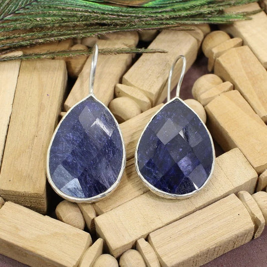 925 Sterling Silver Sapphire Corundum Earrings