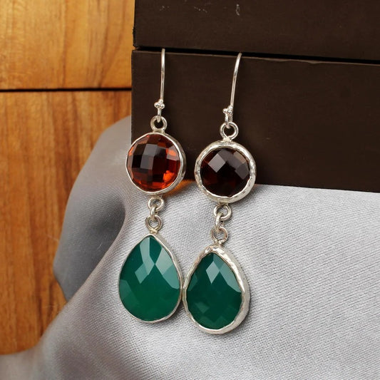 92.5 Sterling Silver Green Onyx  Earrings