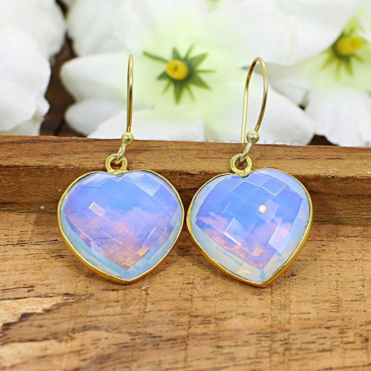 Opalite Gemstone Gold Plated Drop Earrings