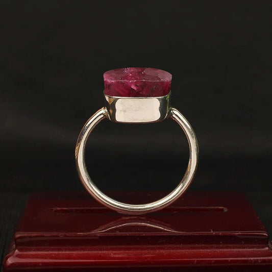 925 Sterling Silver Ruby Football Cut Gemstone Ring