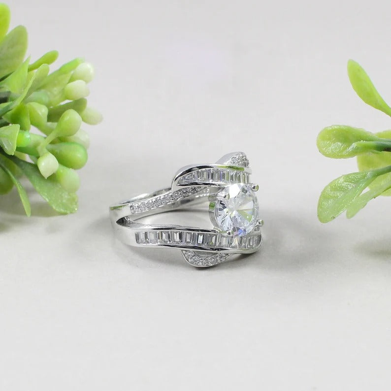 925 Sterling Silver Cluster Handmade Anniversary Ring