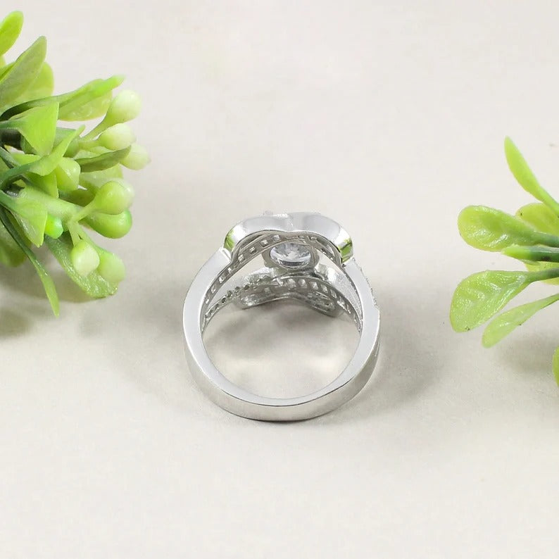 925 Sterling Silver Cluster Handmade Anniversary Ring