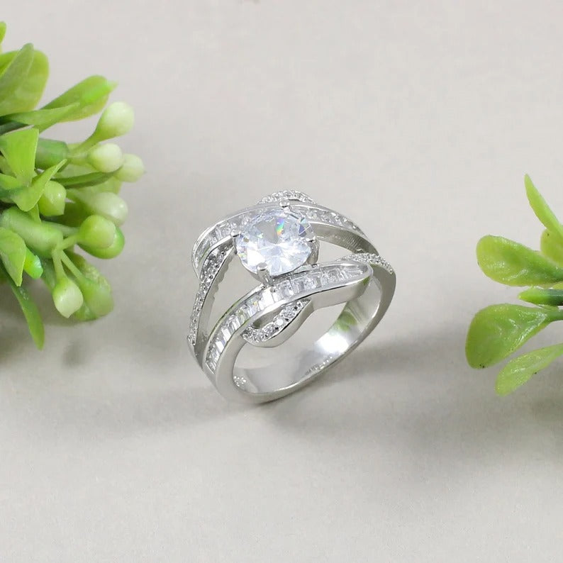 925 Sterling Silver Cluster Handmade Anniversary Ring