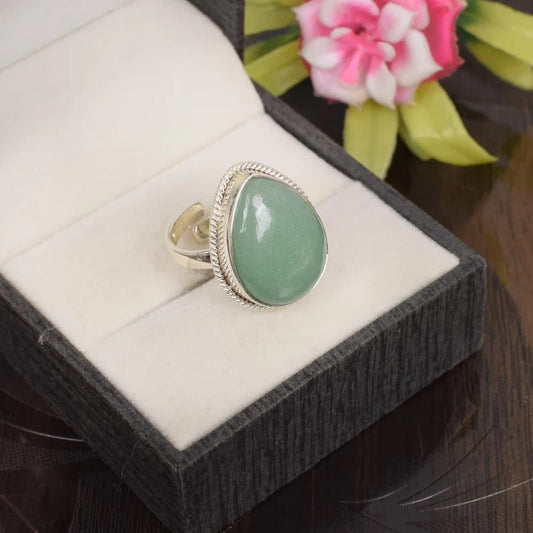 92.5 Sterling Silver Green Aventurine Gemstone Ring