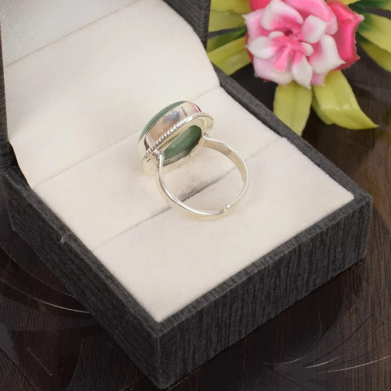 92.5 Sterling Silver Green Aventurine Gemstone Ring